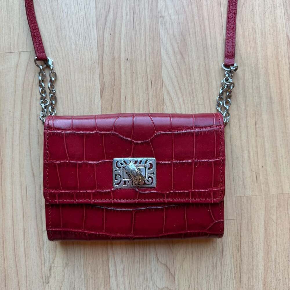 Brighton Lipstick Tech Wallet Red Crocodile Embossed Leather Crossbody
